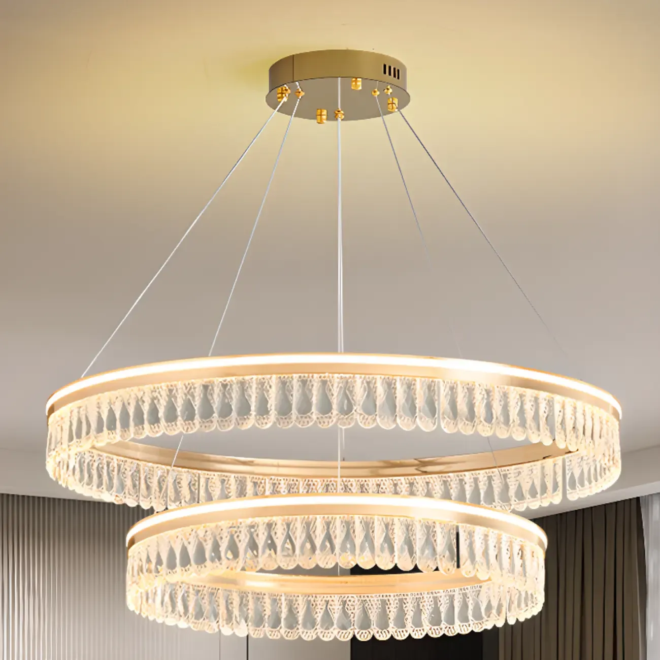 Dimmable Circle Gold Crystal Modern LED Chandeliers Image - 9