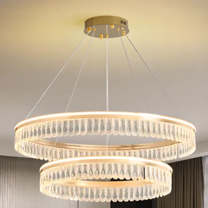 Dimmable Circle Gold Crystal Modern LED Chandeliers Image - 9