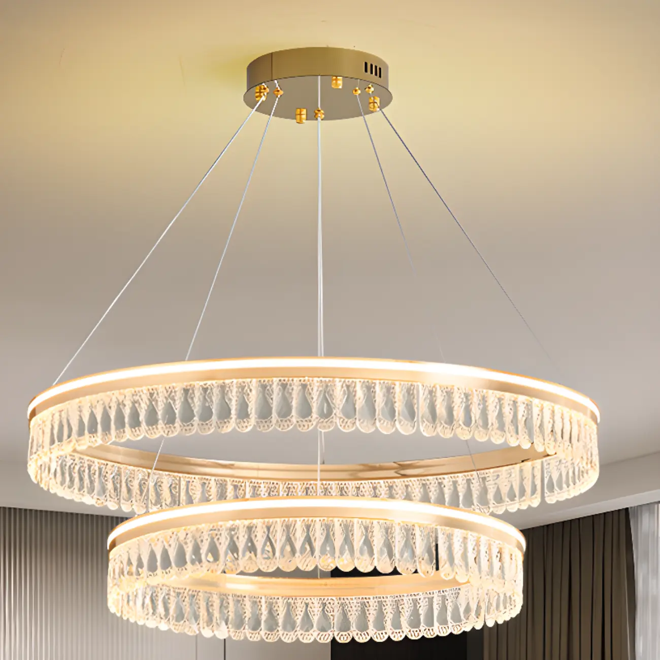 Dimmable Circle Gold Crystal Modern LED Chandeliers Image - 11 | homeyfad