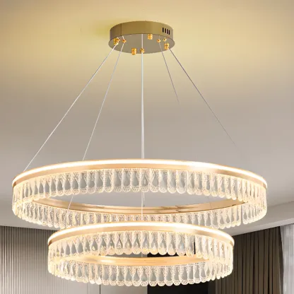 Dimmable Circle Gold Crystal Modern LED Chandeliers Image - 11