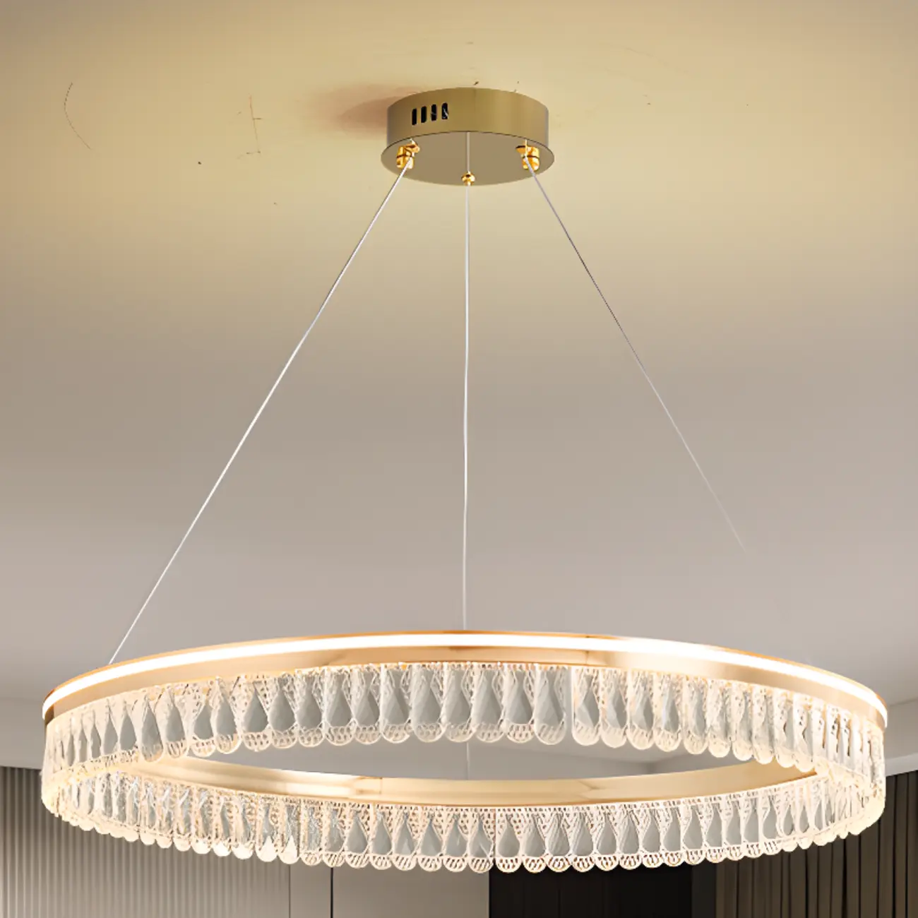 Dimmable Circle Gold Crystal Modern LED Chandeliers Image - 13 | homeyfad