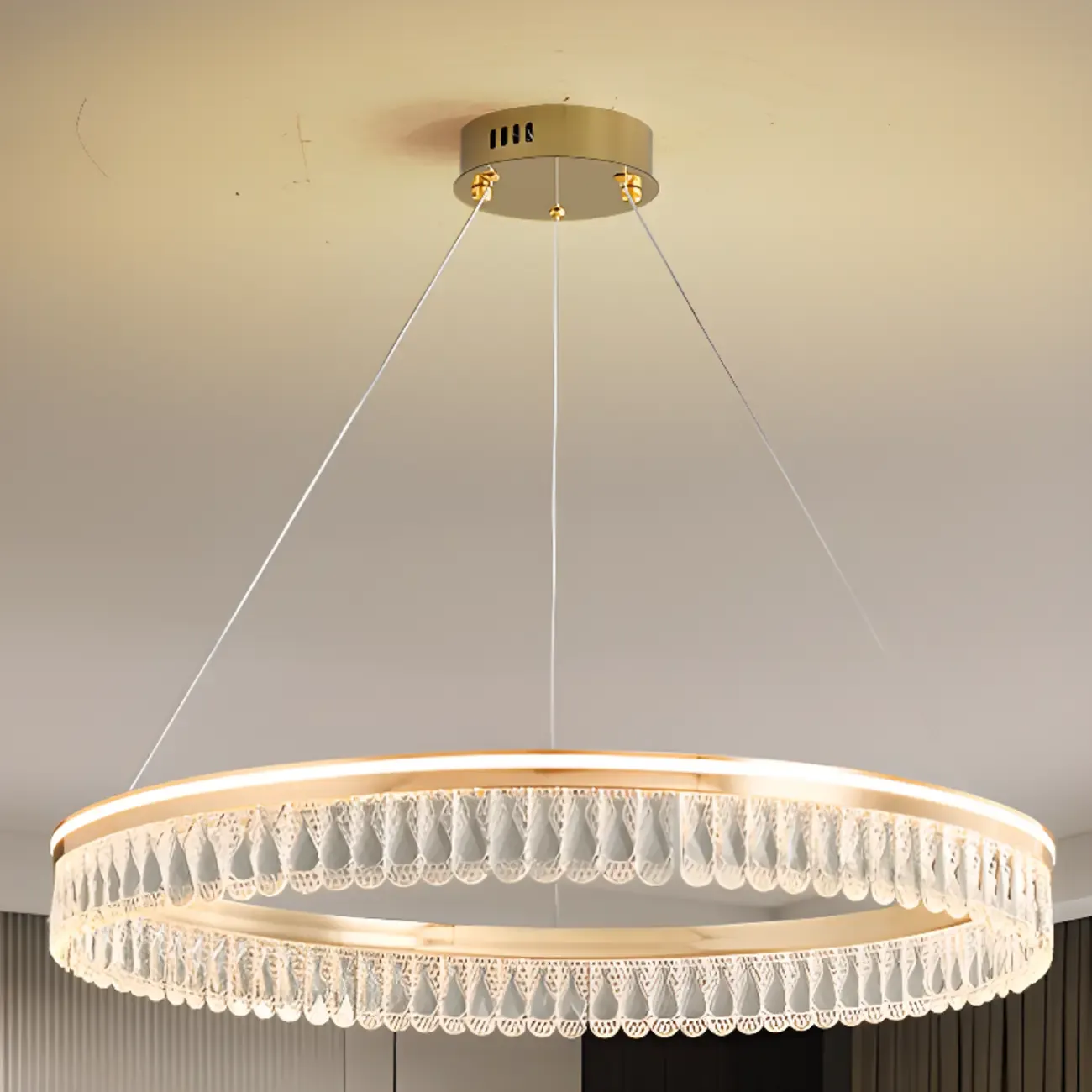 Dimmable Circle Gold Crystal Modern LED Chandeliers Image - 13