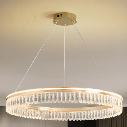 Dimmable Circle Gold Crystal Modern LED Chandeliers Image - 13
