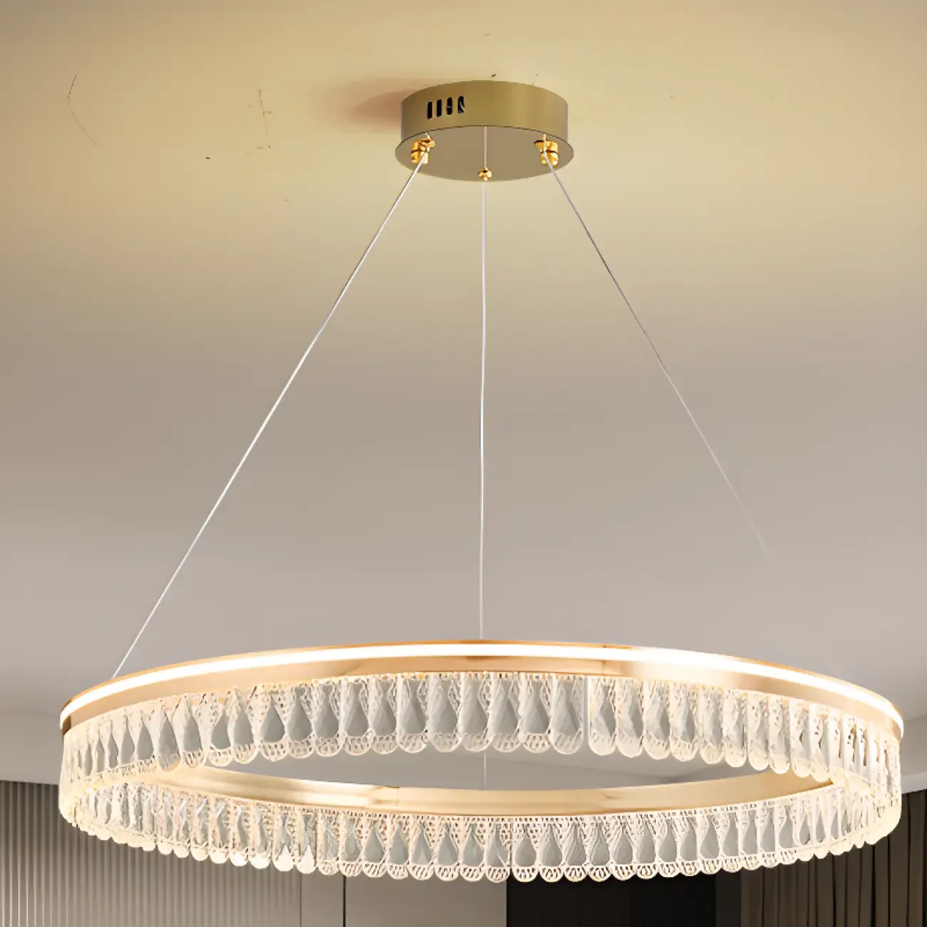 Dimmable Circle Gold Crystal Modern LED Chandeliers Image - 15