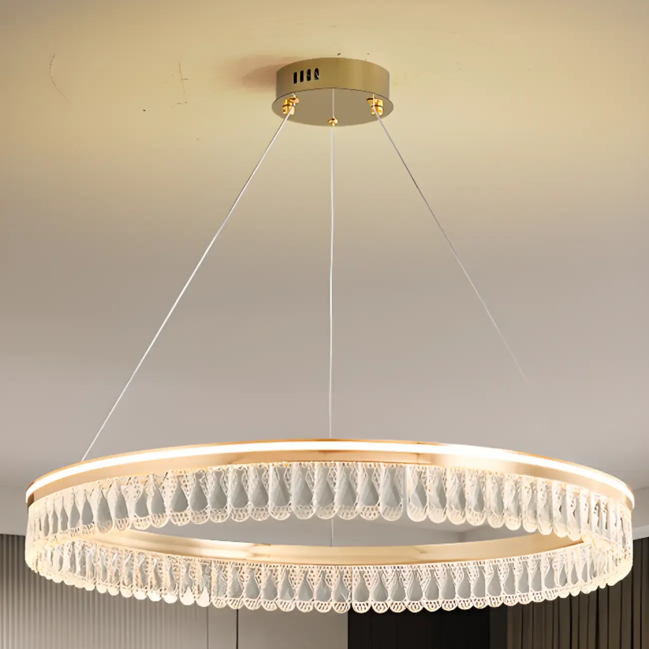 Dimmable Circle Gold Crystal Modern LED Chandeliers Image - 17