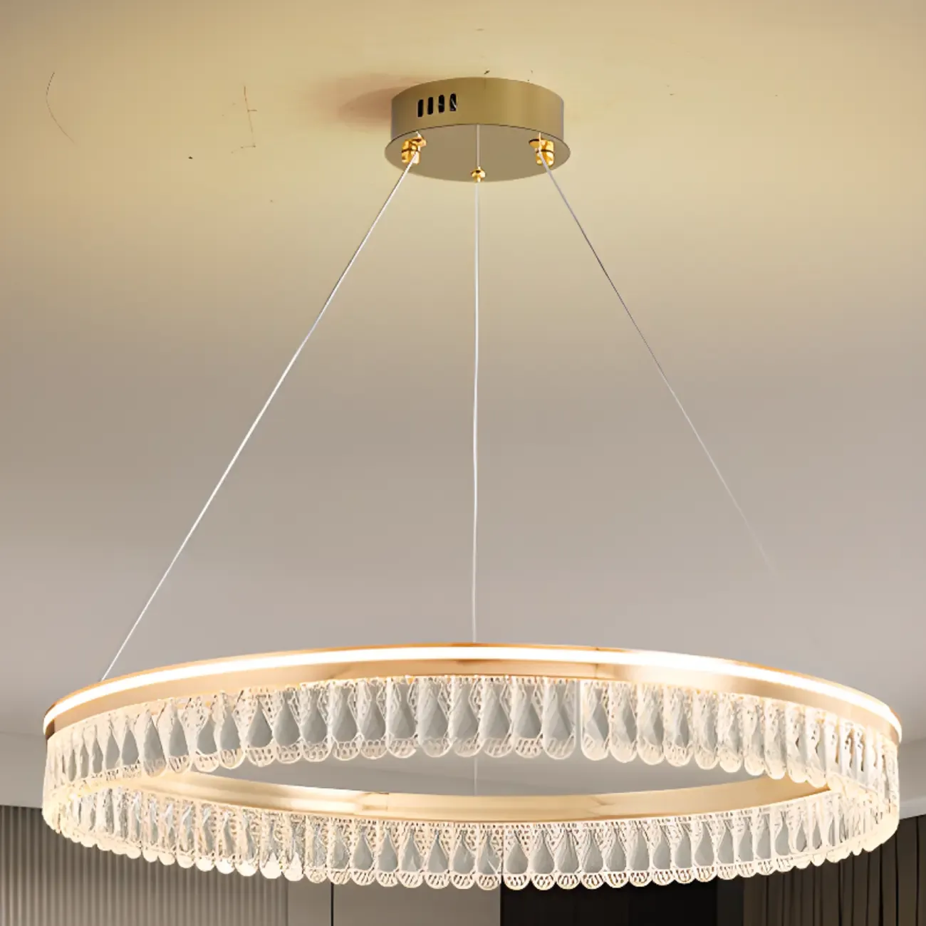 Dimmable Circle Gold Crystal Modern LED Chandeliers Image - 19
