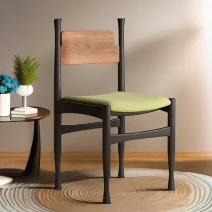 Minimalist Vintage Wood Frame and Upholstered Dining Chair Image - 1