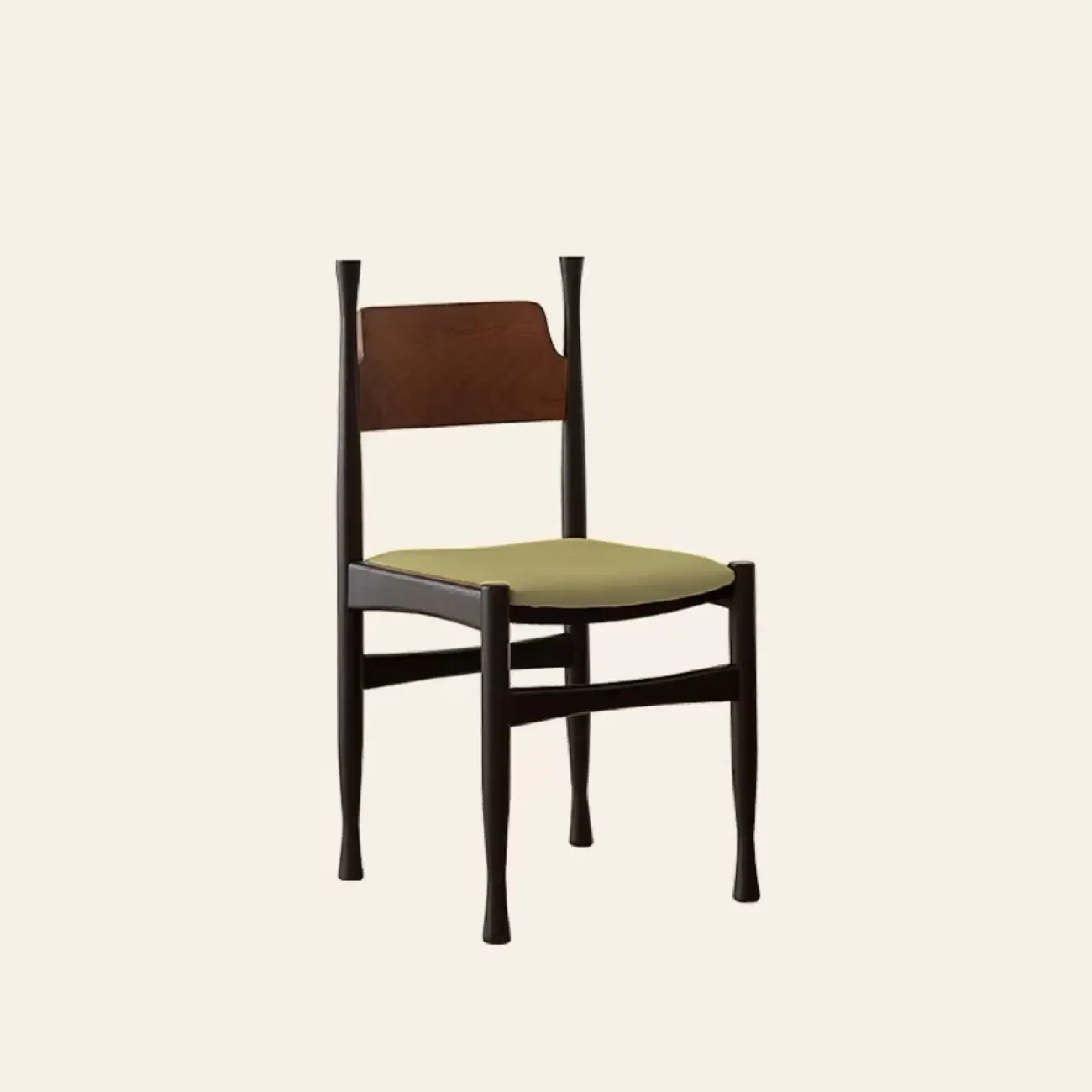 Minimalist Vintage Wood Frame and Upholstered Dining Chair Image - 4