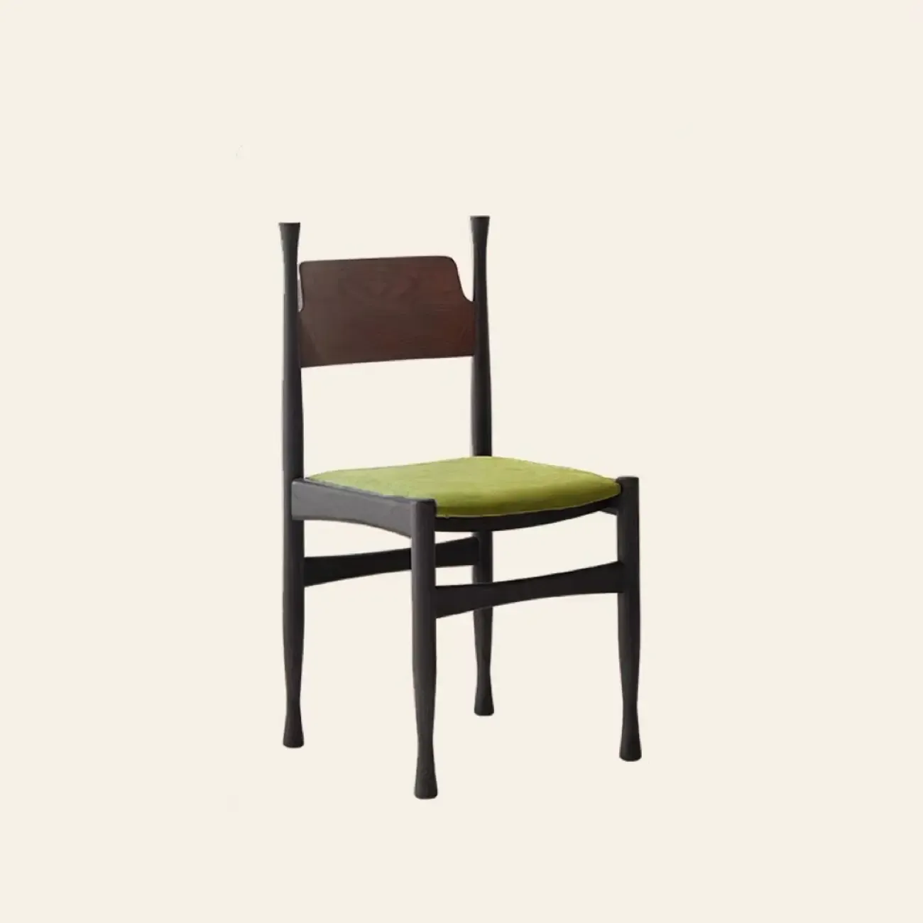 Minimalist Vintage Wood Frame and Upholstered Dining Chair Image - 5