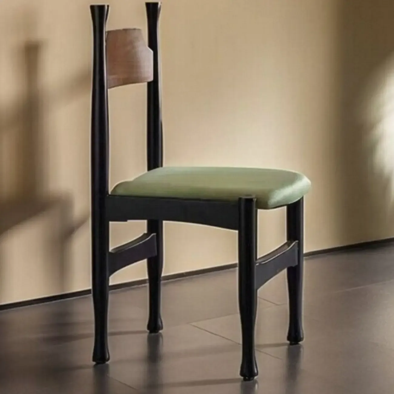 Minimalist Vintage Wood Frame and Upholstered Dining Chair Image - 2