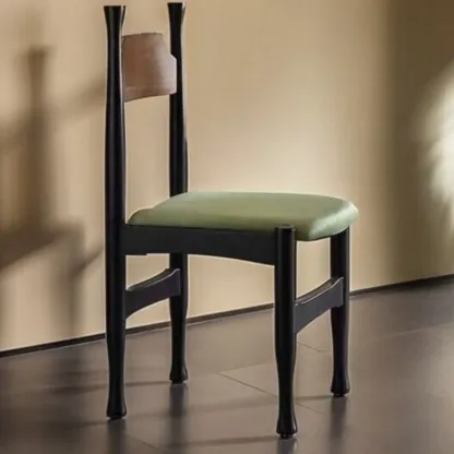 Minimalist Vintage Wood Frame and Upholstered Dining Chair Image - 2