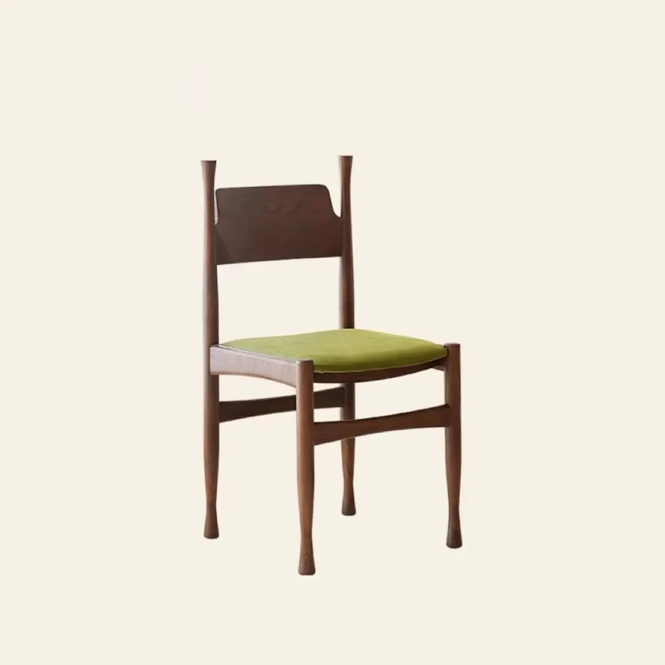 Minimalist Vintage Wood Frame and Upholstered Dining Chair Image - 8