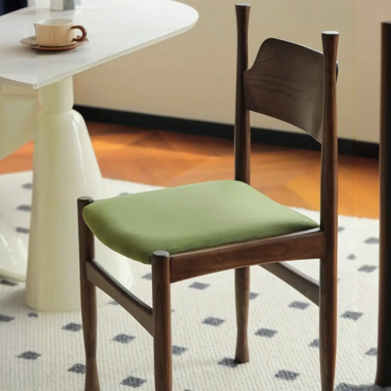 Minimalist Vintage Wood Frame and Upholstered Dining Chair Image - 3 | homeyfad