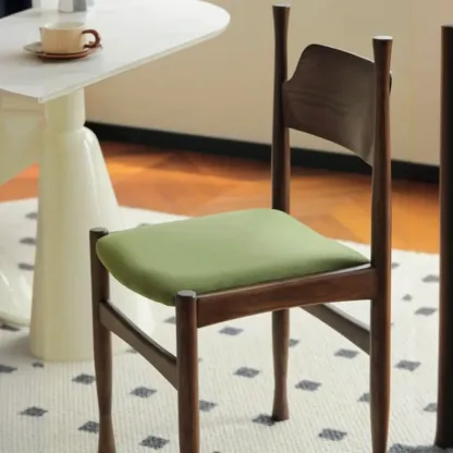 Minimalist Vintage Wood Frame and Upholstered Dining Chair Image - 3