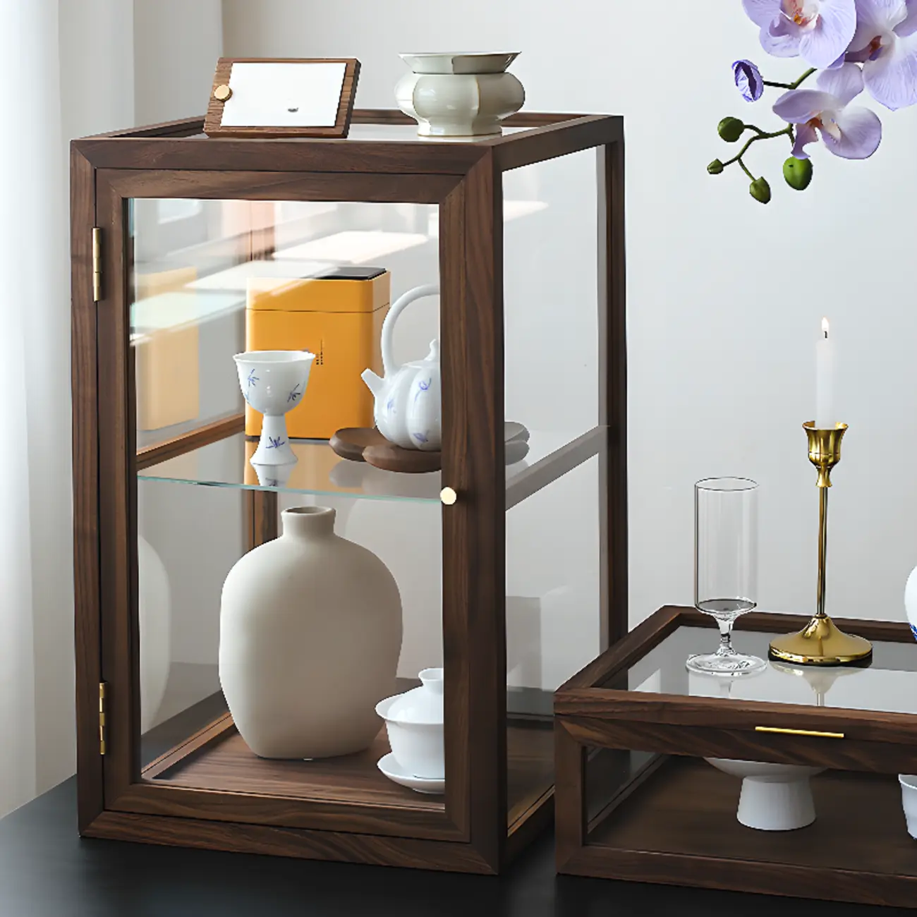Tabletop Wooden Open Door Glass Small Display Cabinet  Image - 1 | homeyfad
