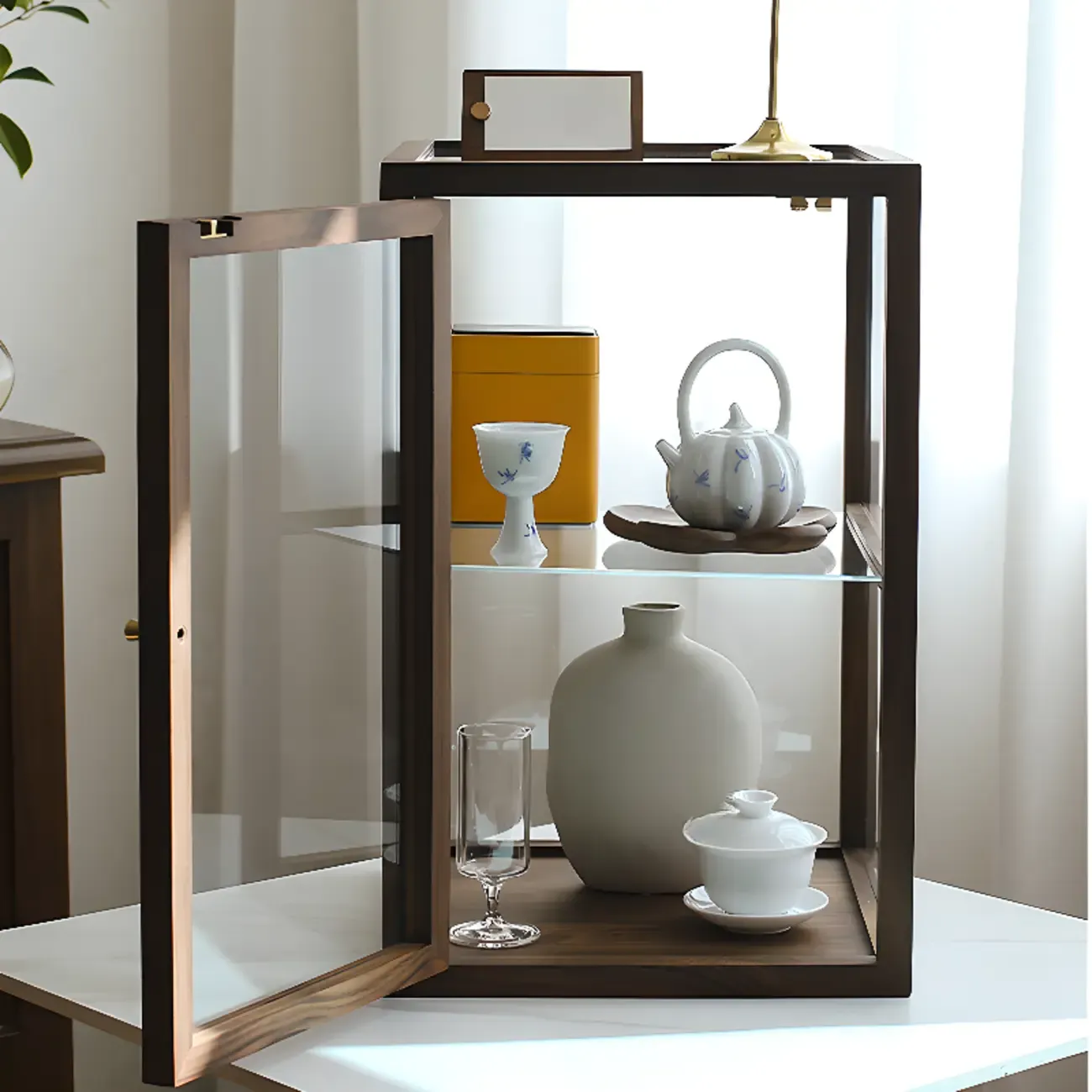 Tabletop Wooden Open Door Glass Small Display Cabinet  Image - 4