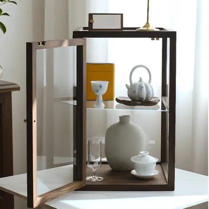 Tabletop Wooden Open Door Glass Small Display Cabinet  Image - 4