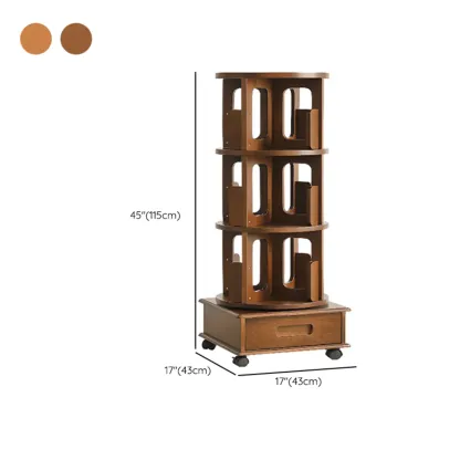 Narrow Rotating Cherry Wood Vertical Bookcase With Drawer Image - 19