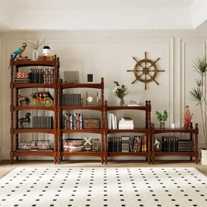 Traditional Brown Wooden Etagere Open 5-Shelf Bookcase Image - 1