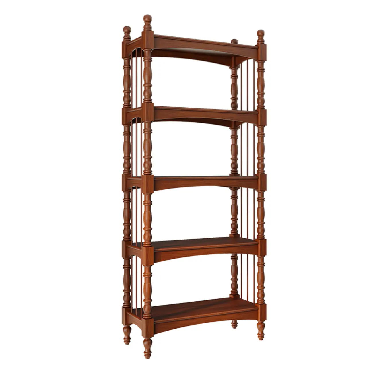 Traditional Brown Wooden Etagere Open 5-Shelf Bookcase Image - 17 | homeyfad