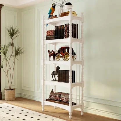 Traditional Brown Wooden Etagere Open 5-Shelf Bookcase Image - 18