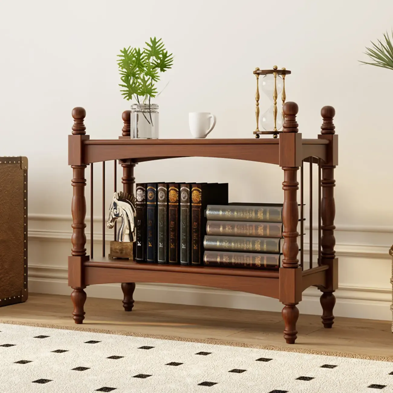 Traditional Brown Wooden Etagere Open 5-Shelf Bookcase Image - 4