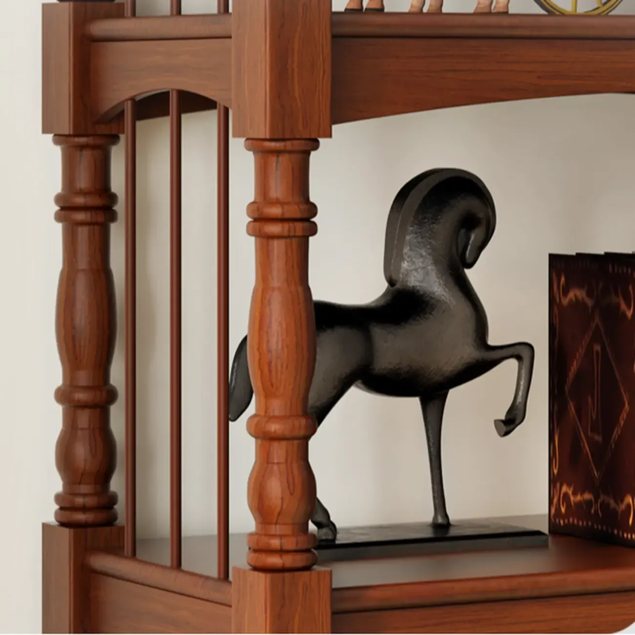 Traditional Brown Wooden Etagere Open 5-Shelf Bookcase Image - 6