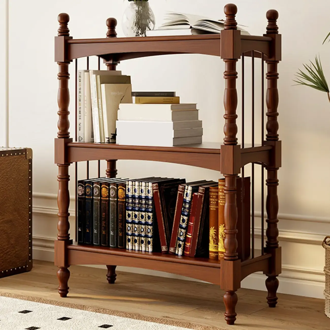 Traditional Brown Wooden Etagere Open 5-Shelf Bookcase Image - 5