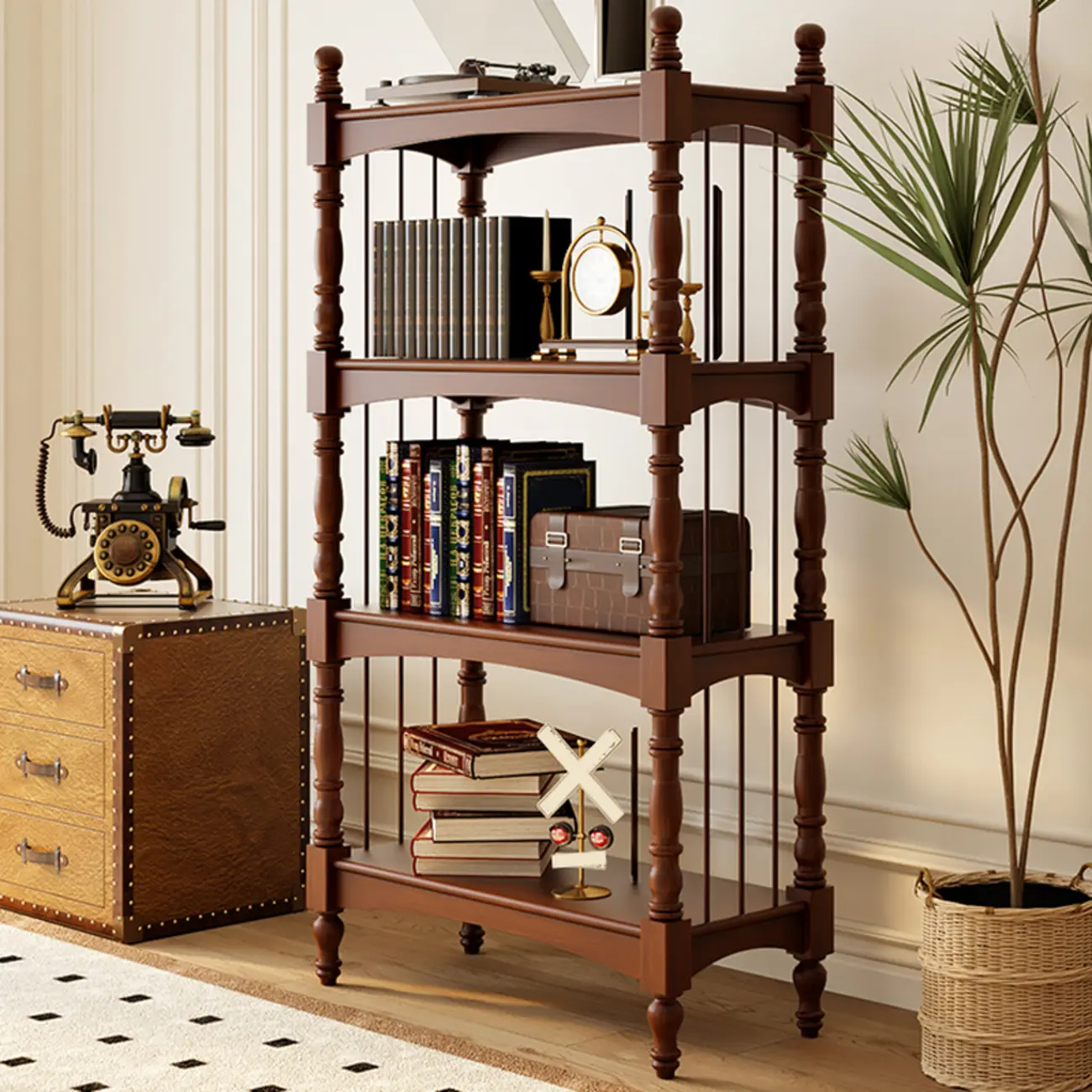 Traditional Brown Wooden Etagere Open 5-Shelf Bookcase Image - 2 | homeyfad