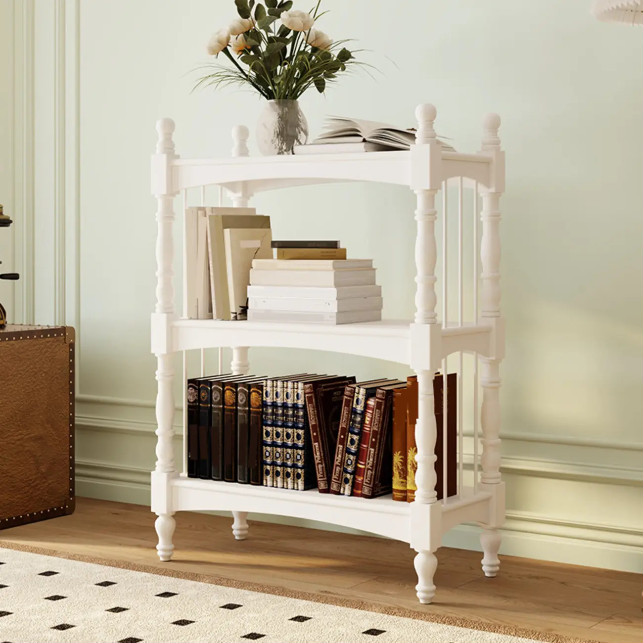 Traditional Brown Wooden Etagere Open 5-Shelf Bookcase Image - 20 | homeyfad