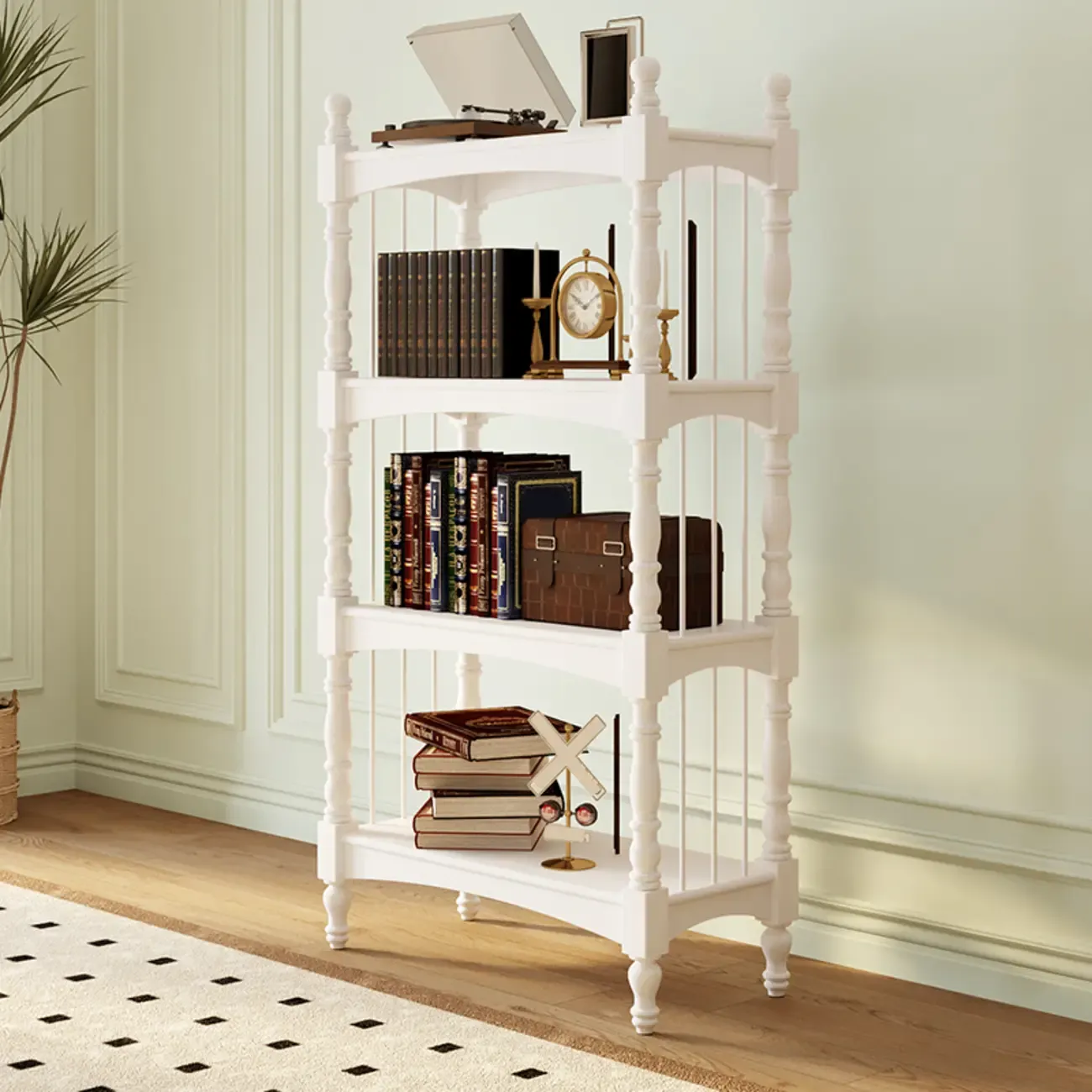 Traditional Brown Wooden Etagere Open 5-Shelf Bookcase Image - 21
