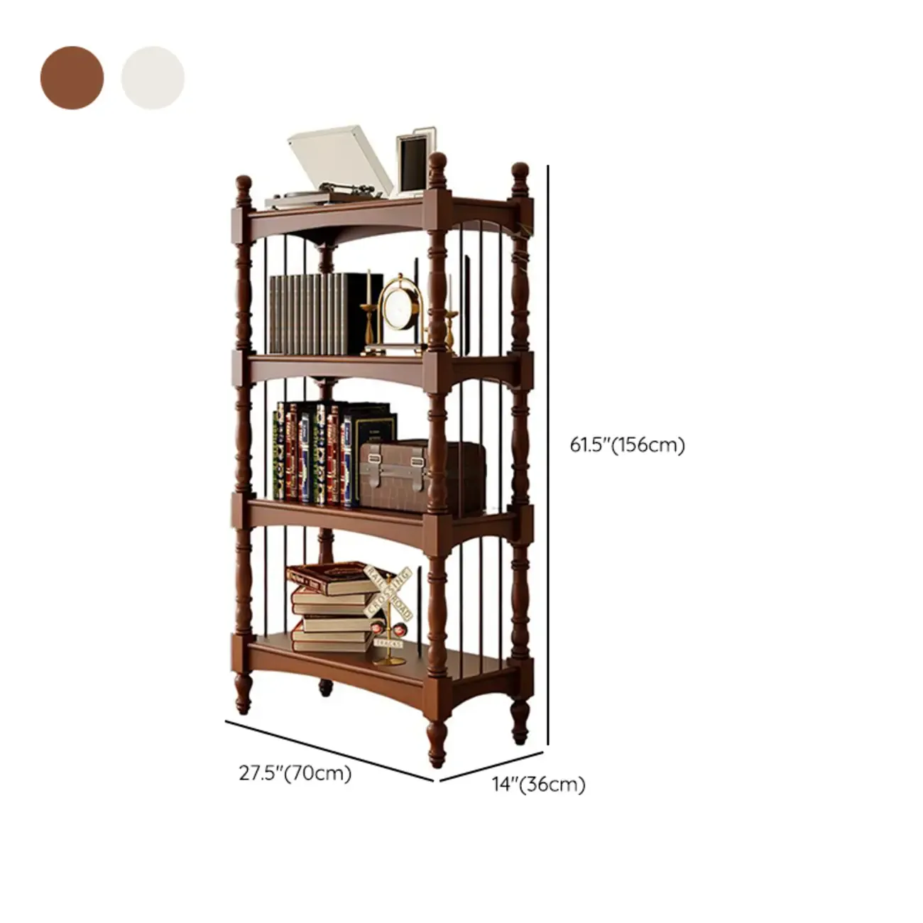 Traditional Brown Wooden Etagere Open 5-Shelf Bookcase Image - 11