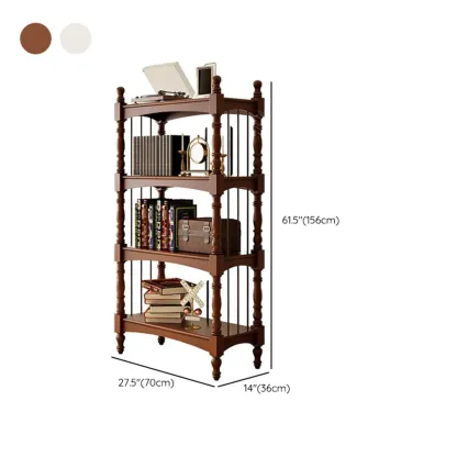 Traditional Brown Wooden Etagere Open 5-Shelf Bookcase Image - 11