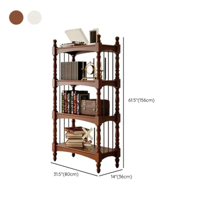 Traditional Brown Wooden Etagere Open 5-Shelf Bookcase Image - 15