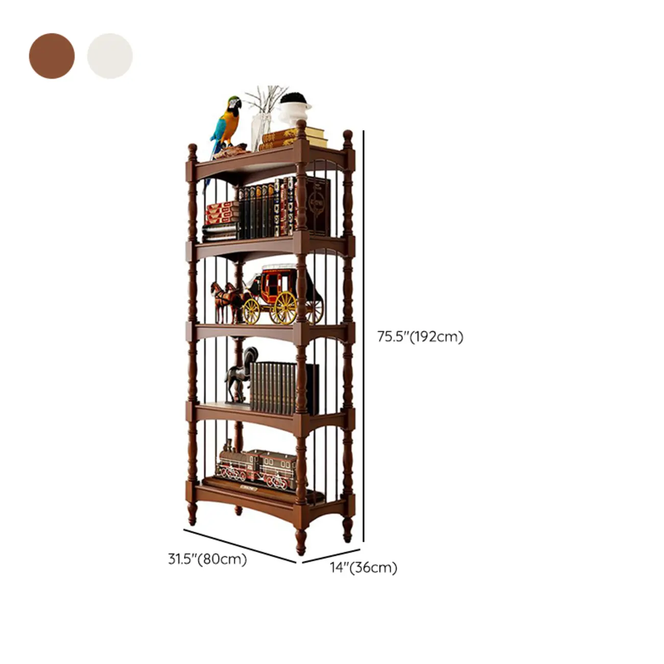 Traditional Brown Wooden Etagere Open 5-Shelf Bookcase Image - 16 | homeyfad