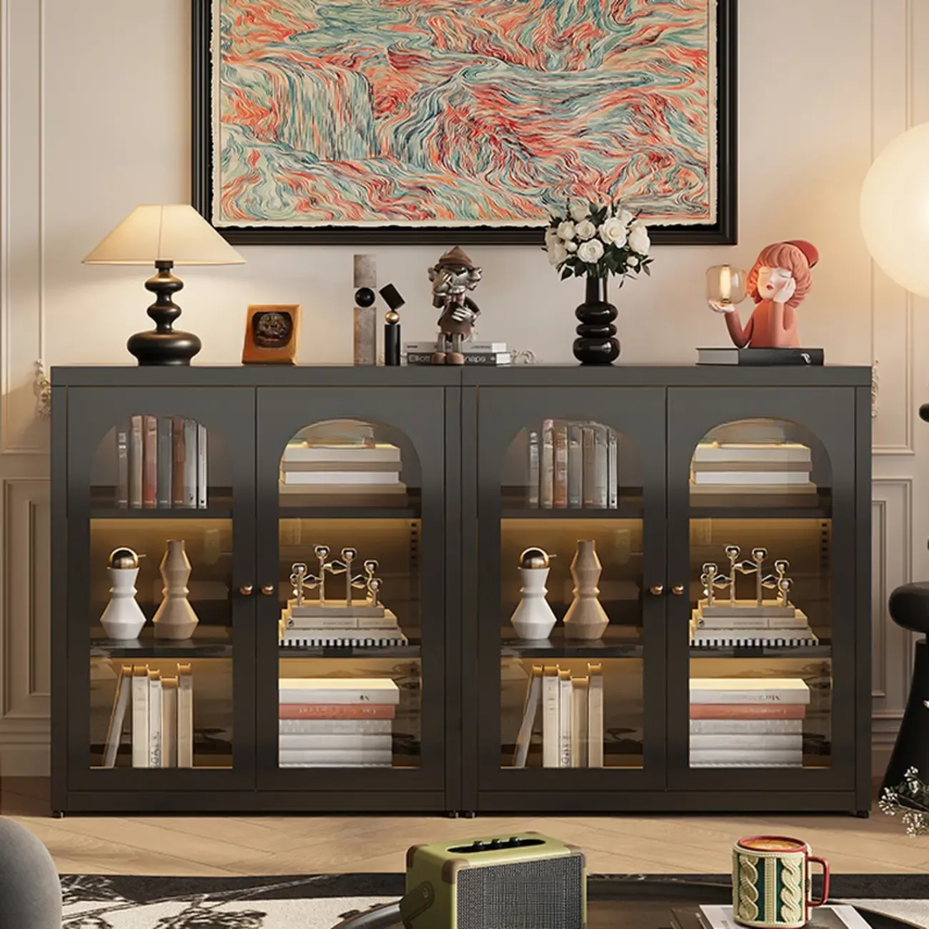 Standard Metal Black Closed Back Bookcase with Doors Image - 1