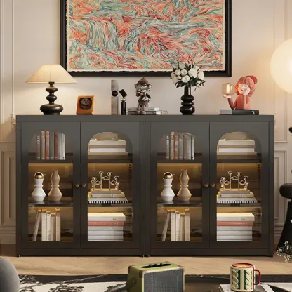 Standard Metal Black Closed Back Bookcase with Doors Image - 1