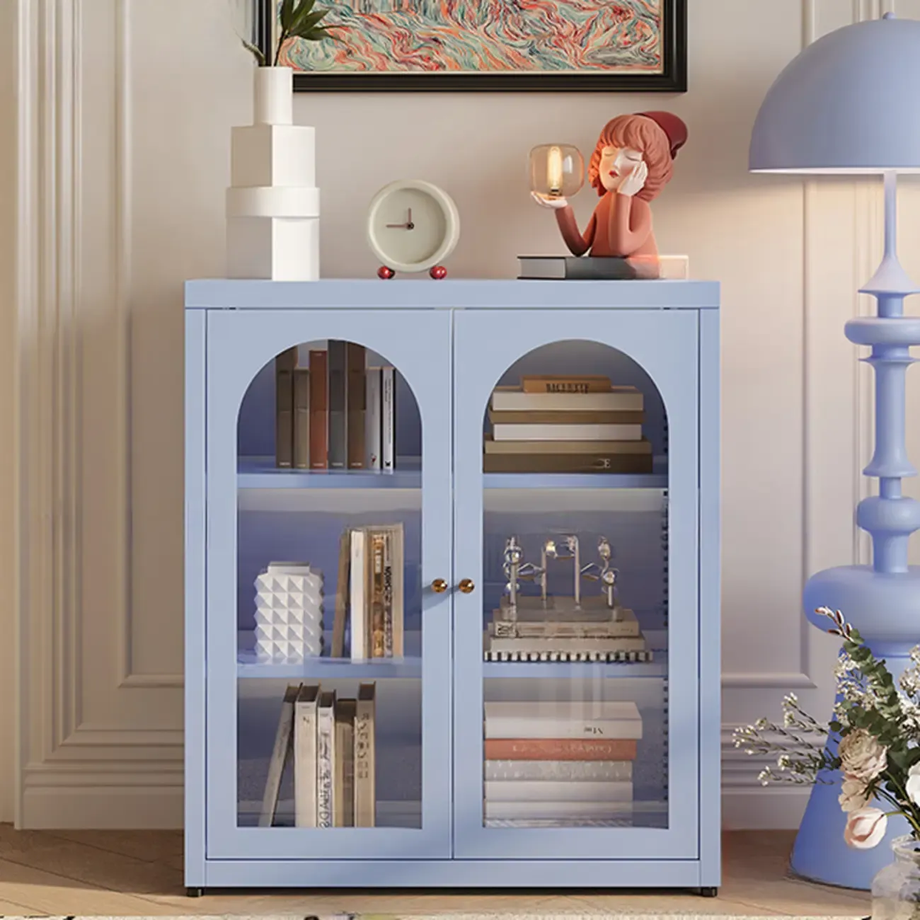 Standard Metal Black Closed Back Bookcase with Doors Image - 5