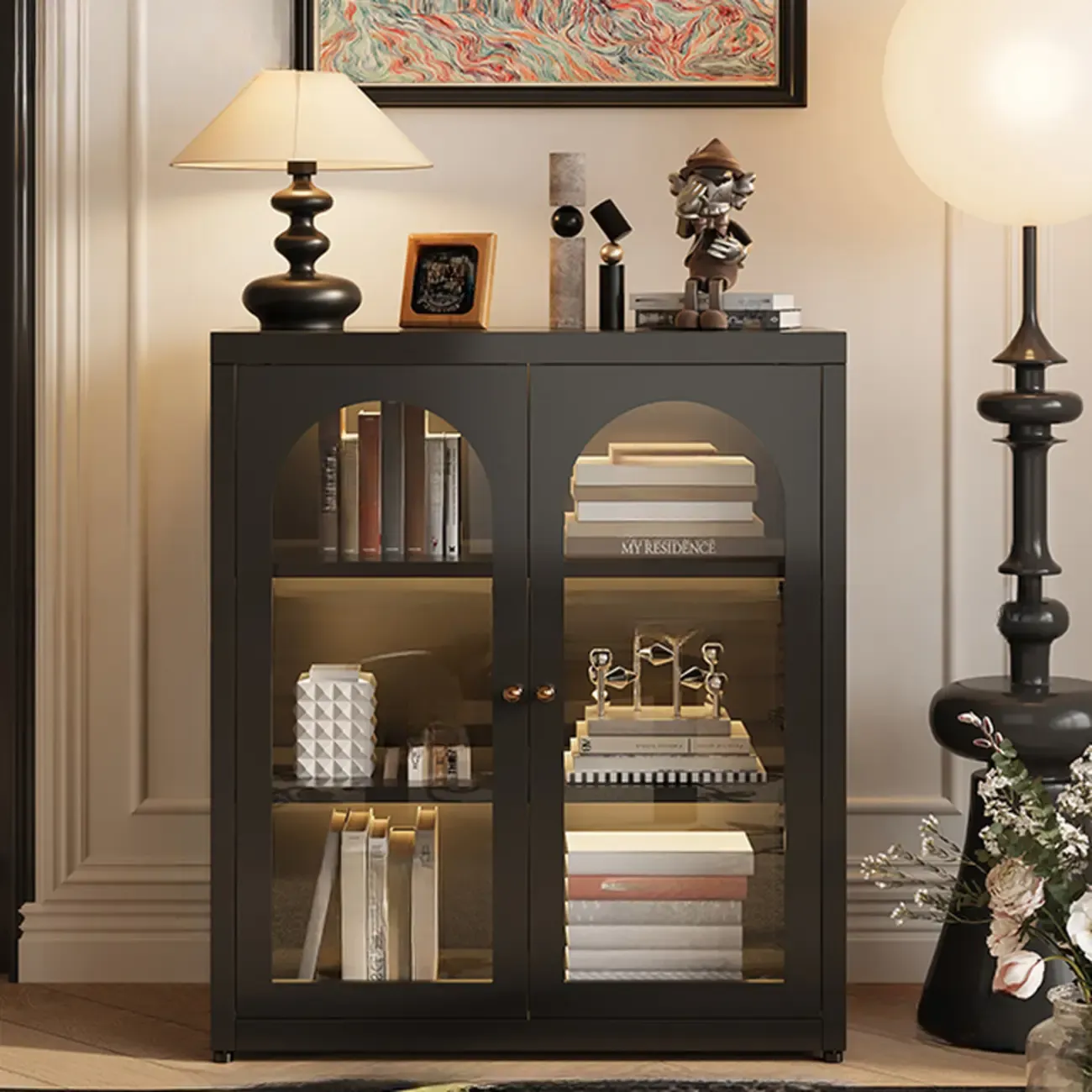 Standard Metal Black Closed Back Bookcase with Doors Image - 9