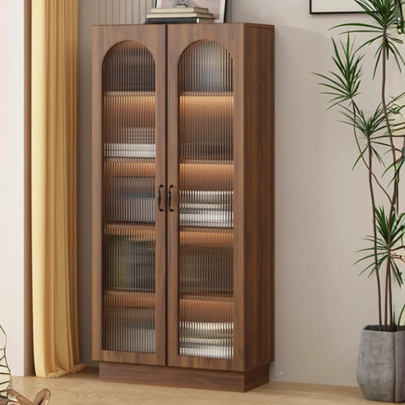 Multifunctional Glass Door Wooden White Bookcase with Drawer Image - 6 | homeyfad