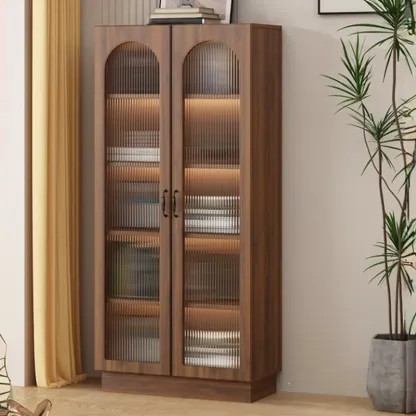 Multifunctional Glass Door Wooden White Bookcase with Drawer Image - 6