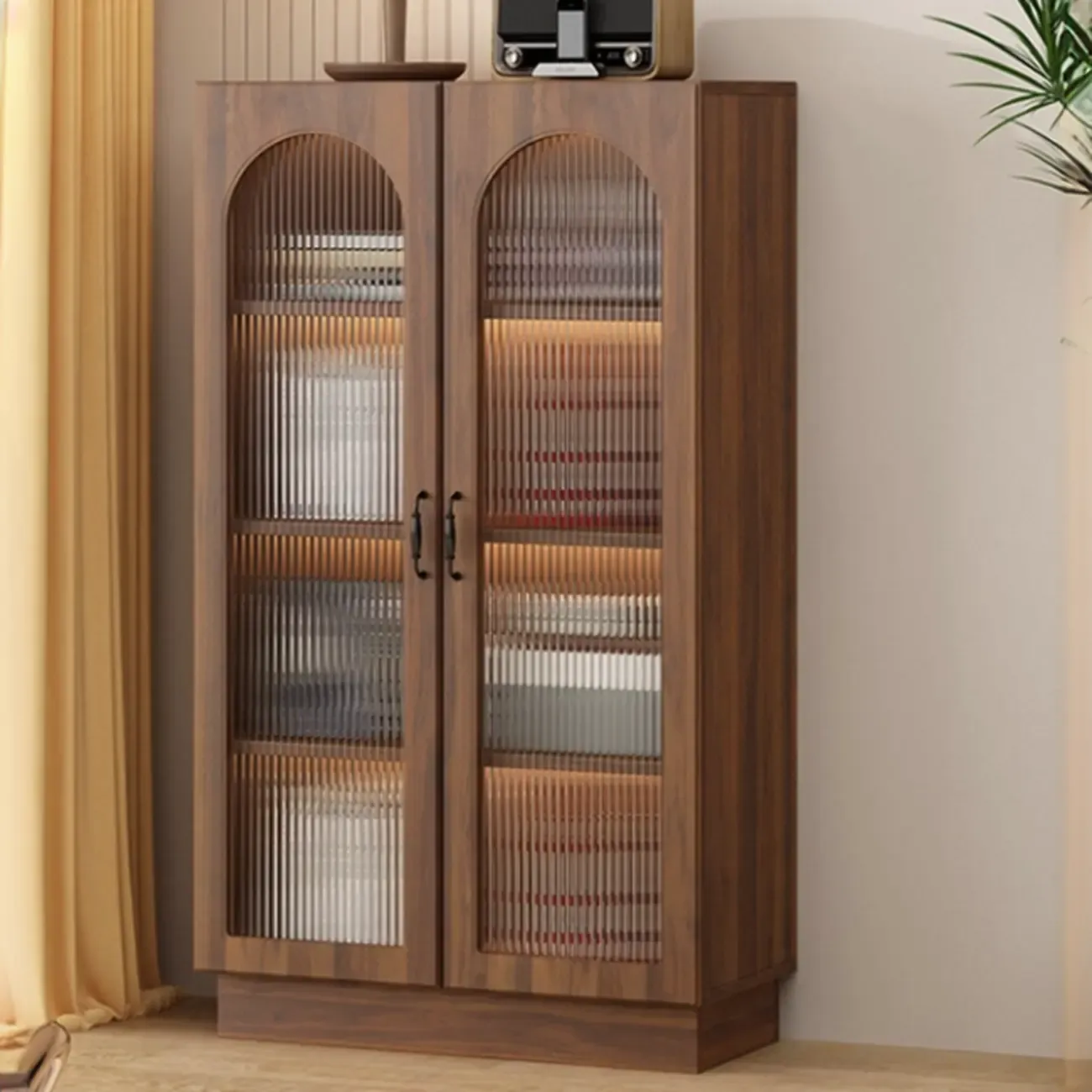 Multifunctional Glass Door Wooden White Bookcase with Drawer Image - 7