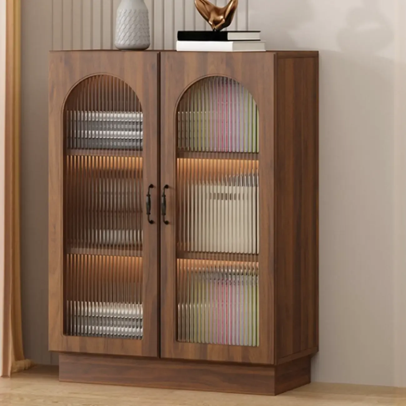 Multifunctional Glass Door Wooden White Bookcase with Drawer Image - 5