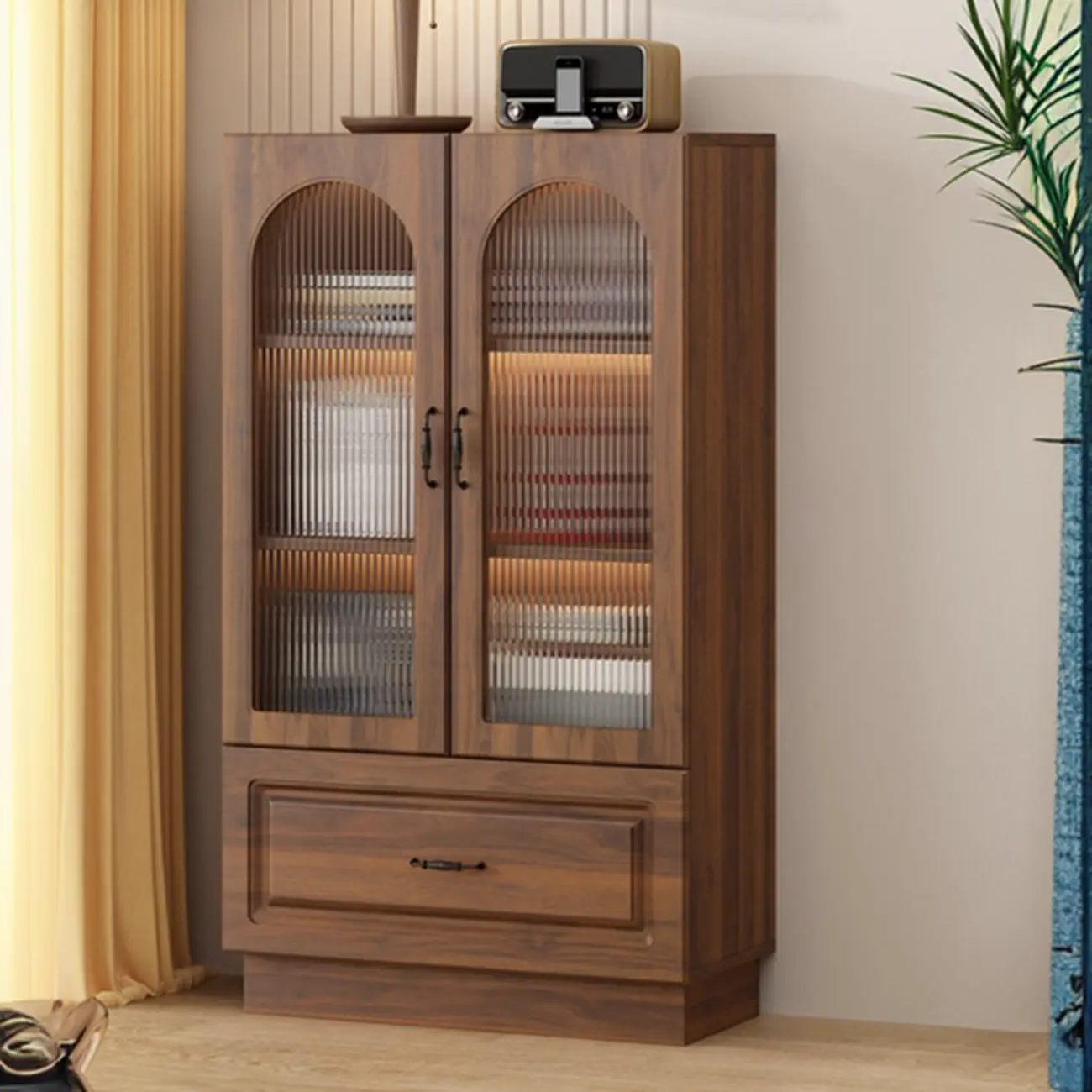 Multifunctional Glass Door Wooden White Bookcase with Drawer Image - 10 | homeyfad