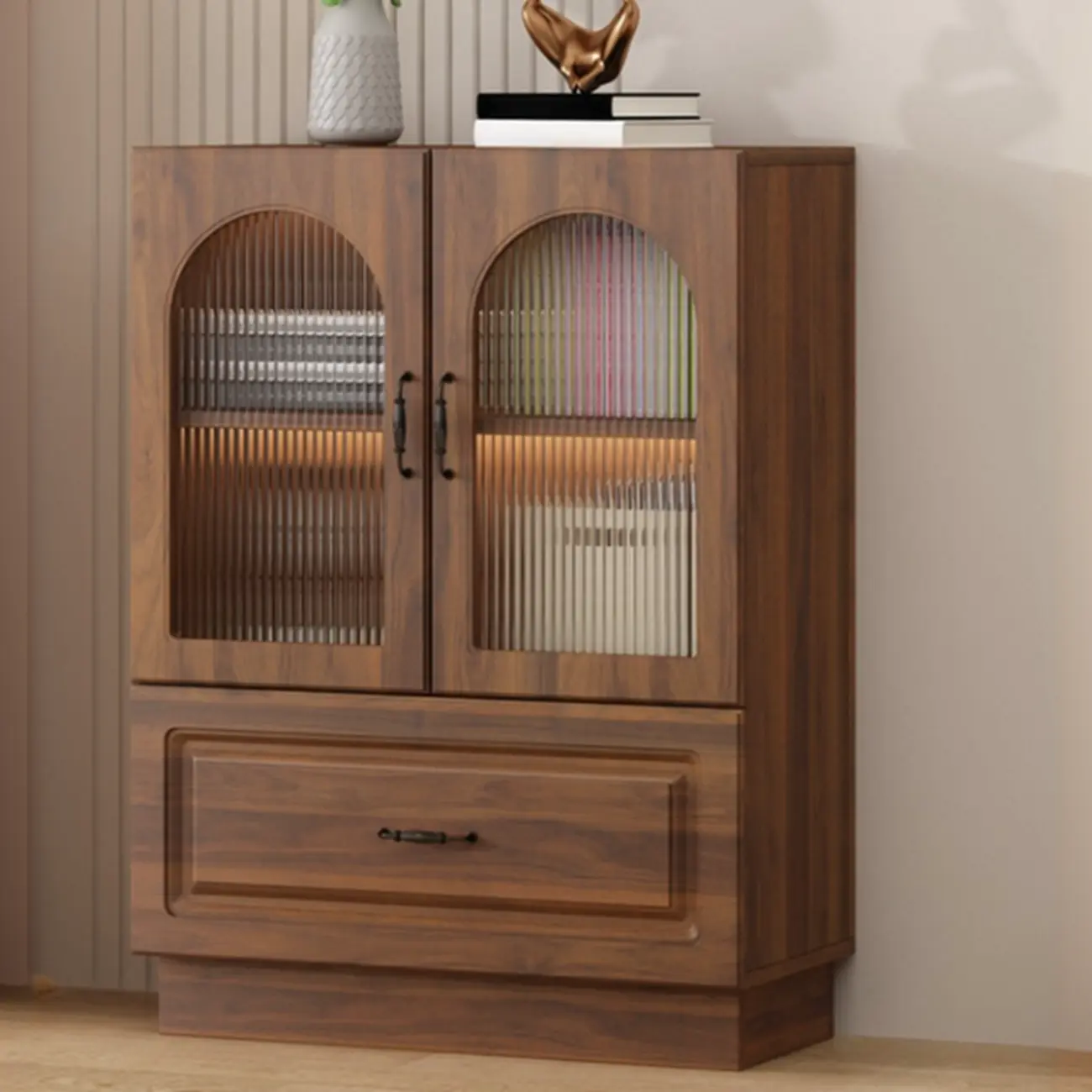 Multifunctional Glass Door Wooden White Bookcase with Drawer Image - 11 | homeyfad