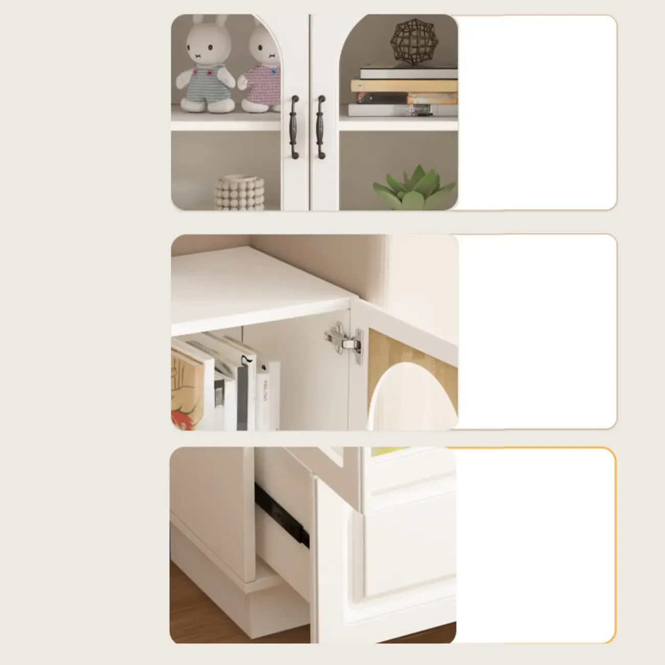 Multifunctional Glass Door Wooden White Bookcase with Drawer Image - 14