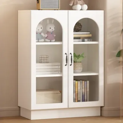 Multifunctional Glass Door Wooden White Bookcase with Drawer Image - 16