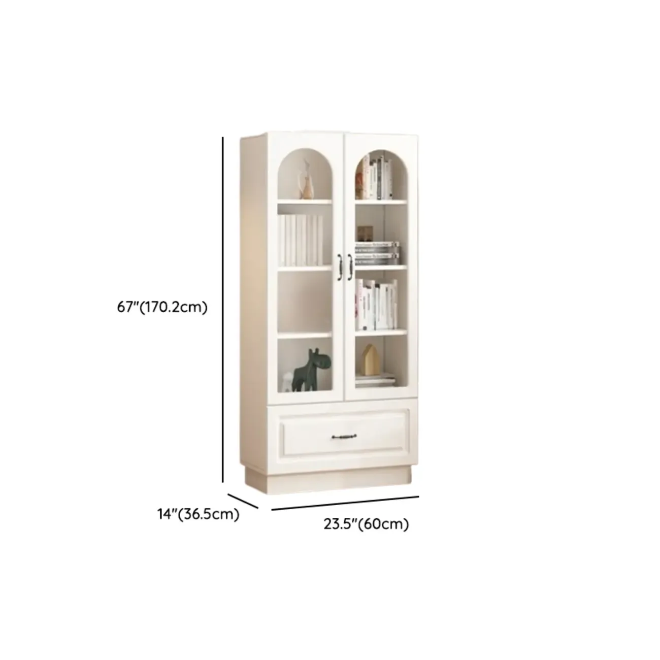 Multifunctional Glass Door Wooden White Bookcase with Drawer Image - 28