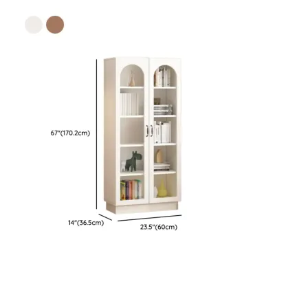 Multifunctional Glass Door Wooden White Bookcase with Drawer Image - 29