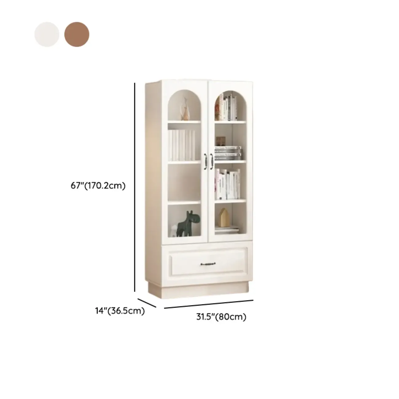 Multifunctional Glass Door Wooden White Bookcase with Drawer Image - 30